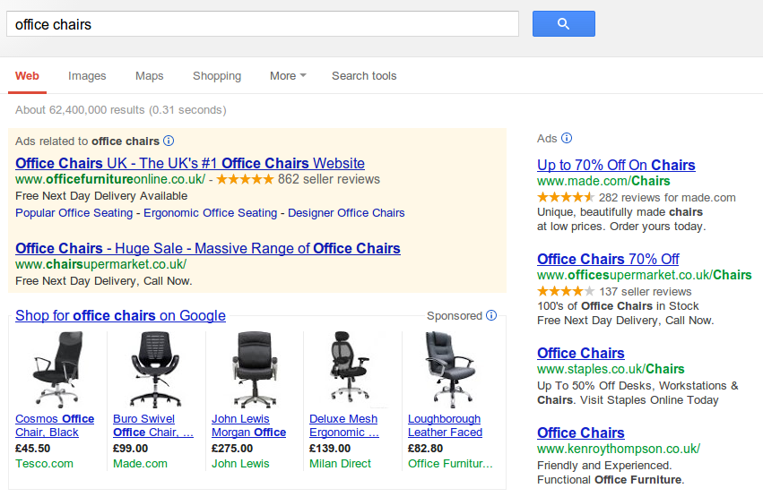 Google shopping results screenshot