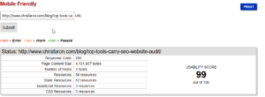 SEO centre mobile friendly testing tool in action