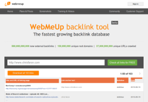 screenshot of Webmeup back-link SEO tool