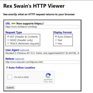 Rex Swain's HTTP Viewer See exactly what an HTTP request returns to your browser