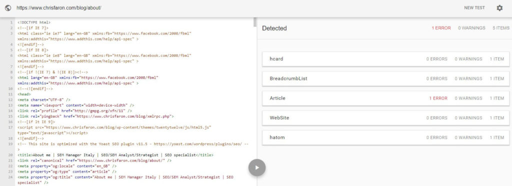 Google structured data testing tool